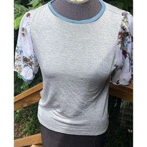 TINY ANTHROPOLOGIE Top Gray Knit Sequin Sheer Floral Short Sleeved T Shirt XS